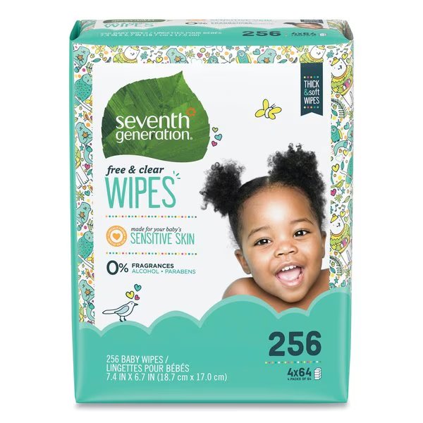 Free & Clear Baby Wipes, Refill, Unscented, White, 256/PK, PK3, Seventh Generation, Mfr#: SEV 34219CT